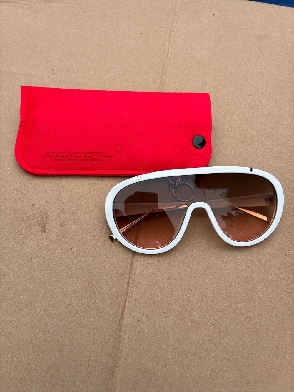 White Frame Brown Lens Men's Sunglasses with Red Case